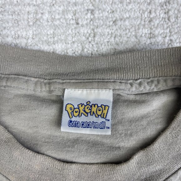 Rare Vintage 1999 Pokemon Tee T Shirt Sand / Off-white / Grey Ash Pikachu READ - Picture 14 of 16